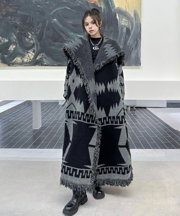 Fringe Pattern Long Coat